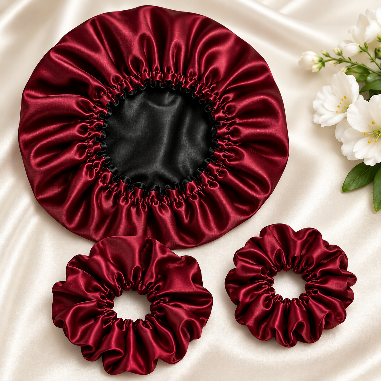 Satin Bonnet with 2 Satin Scrunchies Combo Set - Image 8