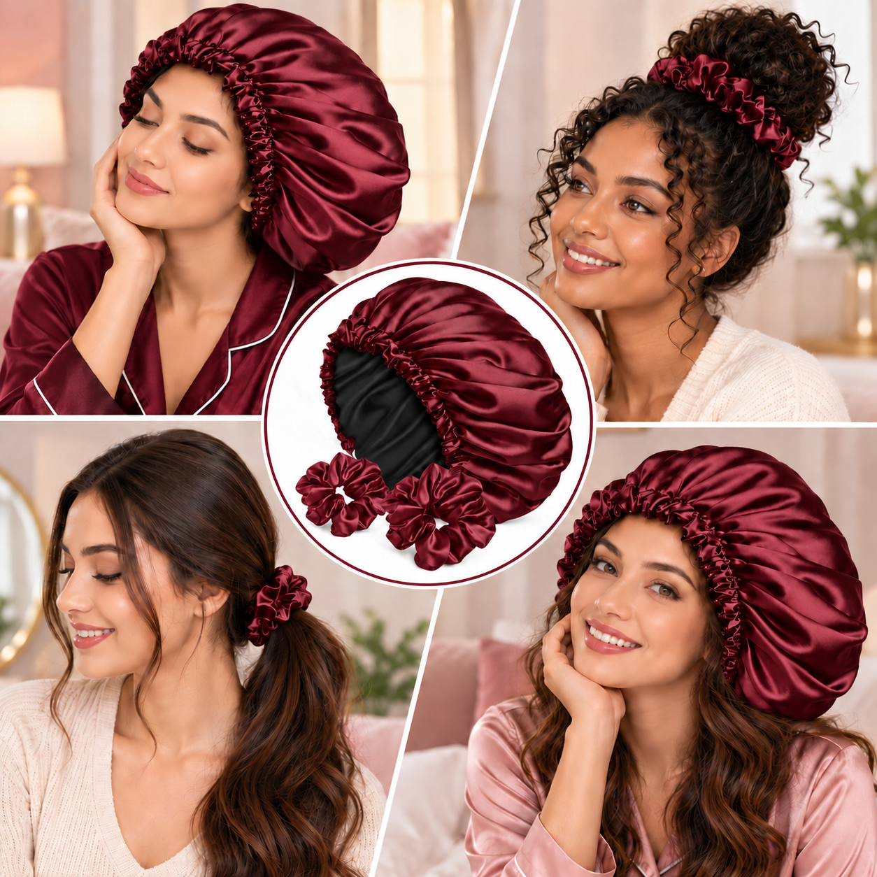 Satin Bonnet with 2 Satin Scrunchies Combo Set - Image 5
