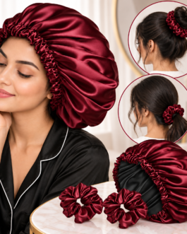 Satin Bonnet with 2 Satin Scrunchies Combo Set